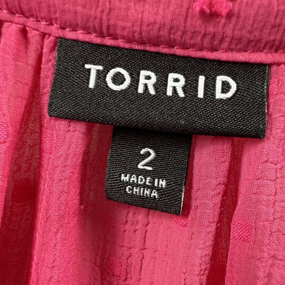 Torrid Women's Swiss Dot Top 2X Solid Pink Semi Sheer Long Sleeve Button Up Tie - Picture 2 of 10